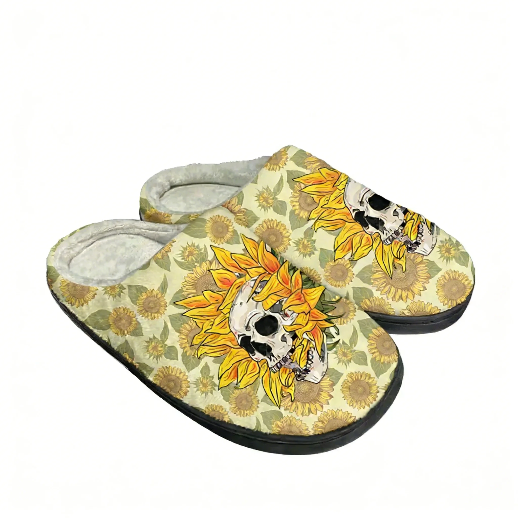 Men Shoes Designer - Sunflower Skull Home Cotton Slippers Mens