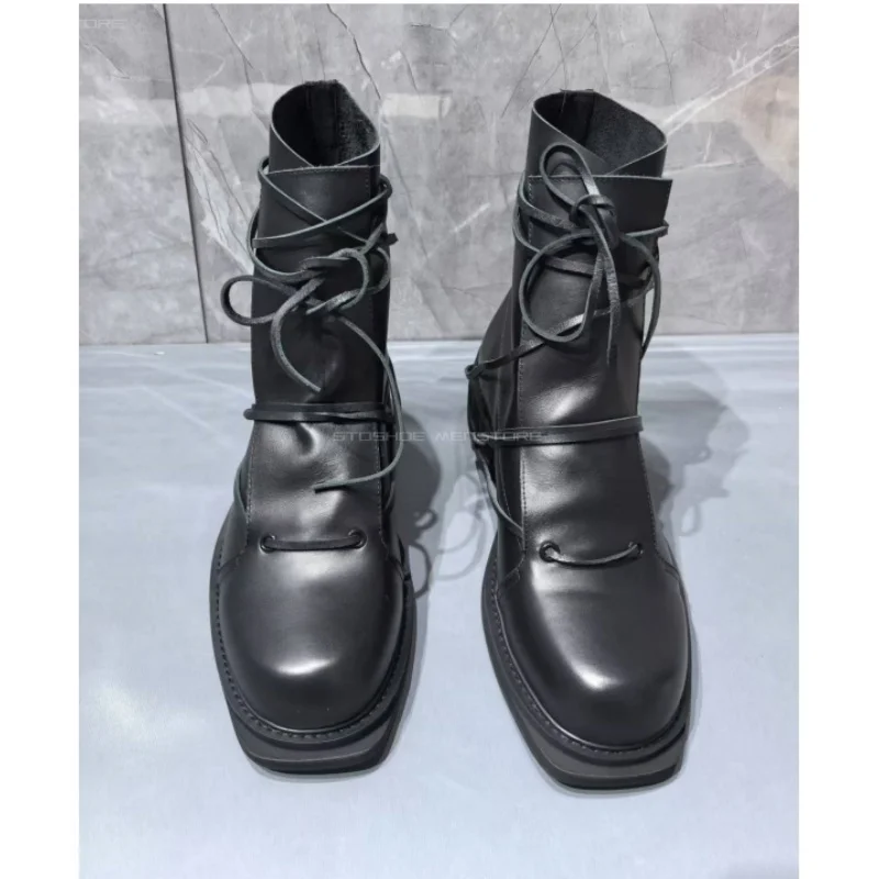 Chelsea Boots Suede - Black Genuine Leather Square Toe Short