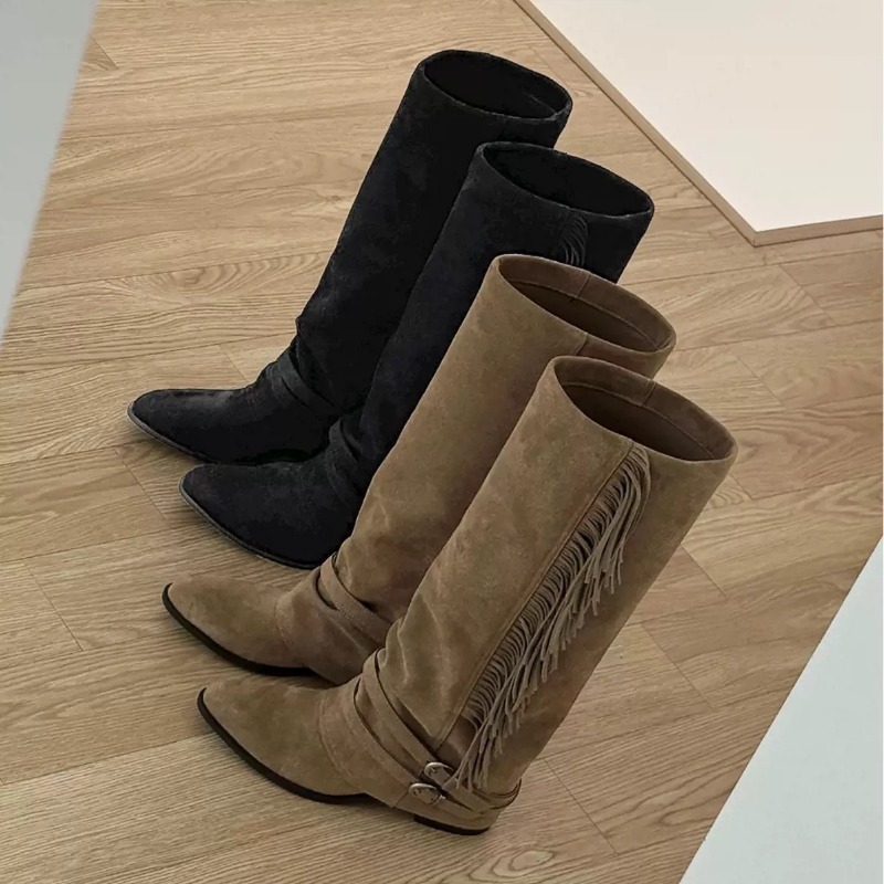 Women Knee-high Boots Tassel D - Chelsea Boots Suede review and price