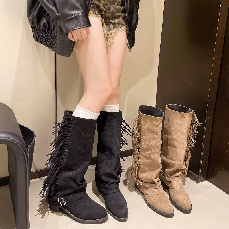 Women Knee-high Boots Tassel D - Chelsea Boots Suede review and price