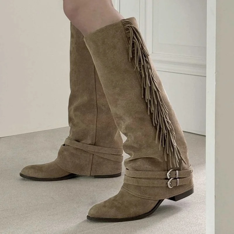 Women Knee-high Boots Tassel D - Chelsea Boots Suede review and price