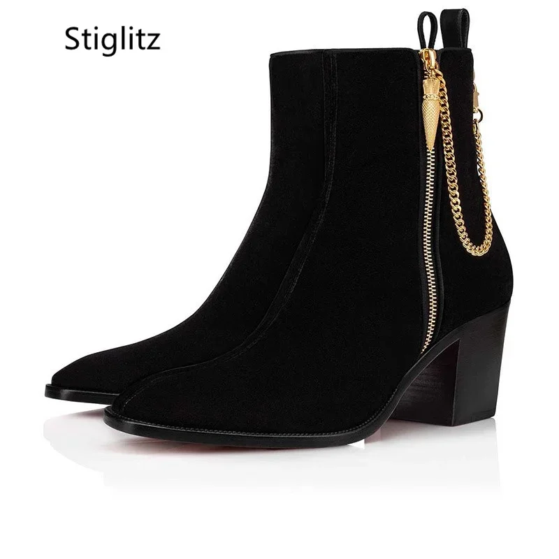 Suede Ankle Boots Gold Chain H - Chelsea Boots Suede review and price